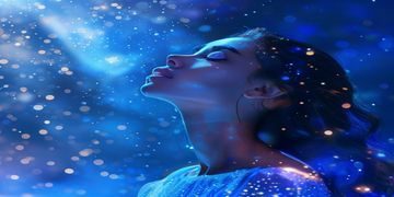 手机壁纸美女图片，竖版构图，模特仰望星空，深蓝背景与金色光点营造梦幻氛围