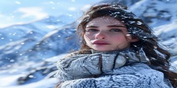 4K超清美女图片壁纸，模特在雪山背景前，画面层次丰富，细节清晰至极